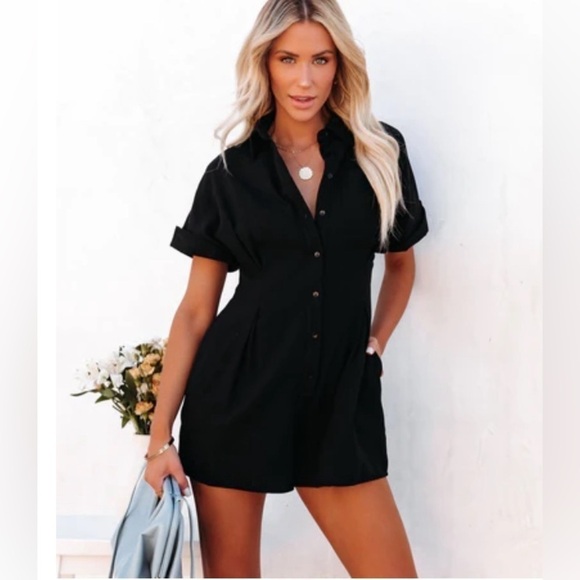 Effie Cotton Pocketed Button Down Romper - Picture 1 of 1